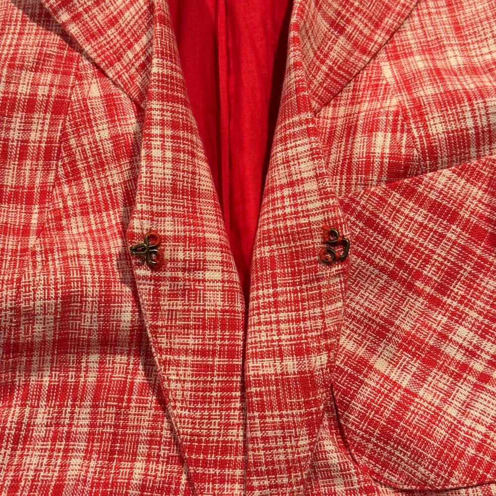 Talbots Linen Blend Blazer Business Casual 3/4 Sleeve Career Office Open Pink 14 - Picture 7 of 9